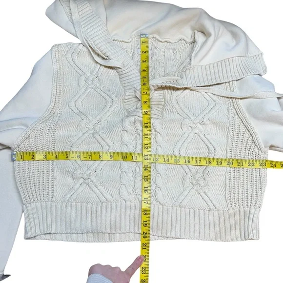 ANTHROPOLOGIE Pilcro Cable Laced Twofer Sweater Creme Size Large Neutral Lace up - Picture 11 of 14
